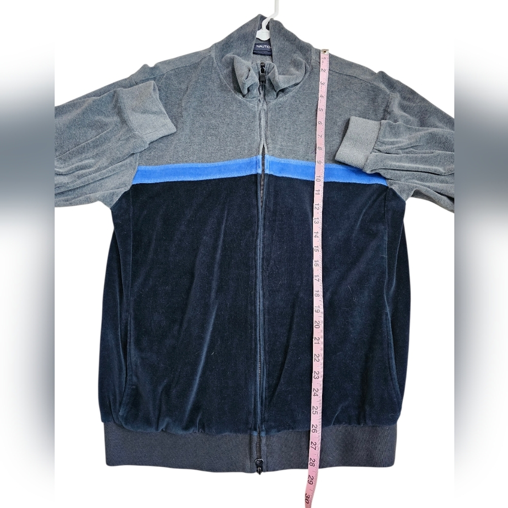 Nautica Men L Velour Track Jacket Grey Black Blue Colorblock Archival Statement - Picture 6 of 7